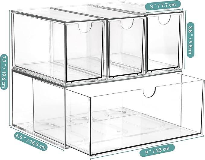 4 Tea and Coffee Organizer and Storage, Acrylic Tea Bag Holder Organizer, Plastic K Cup Drawer Container for Cabinet