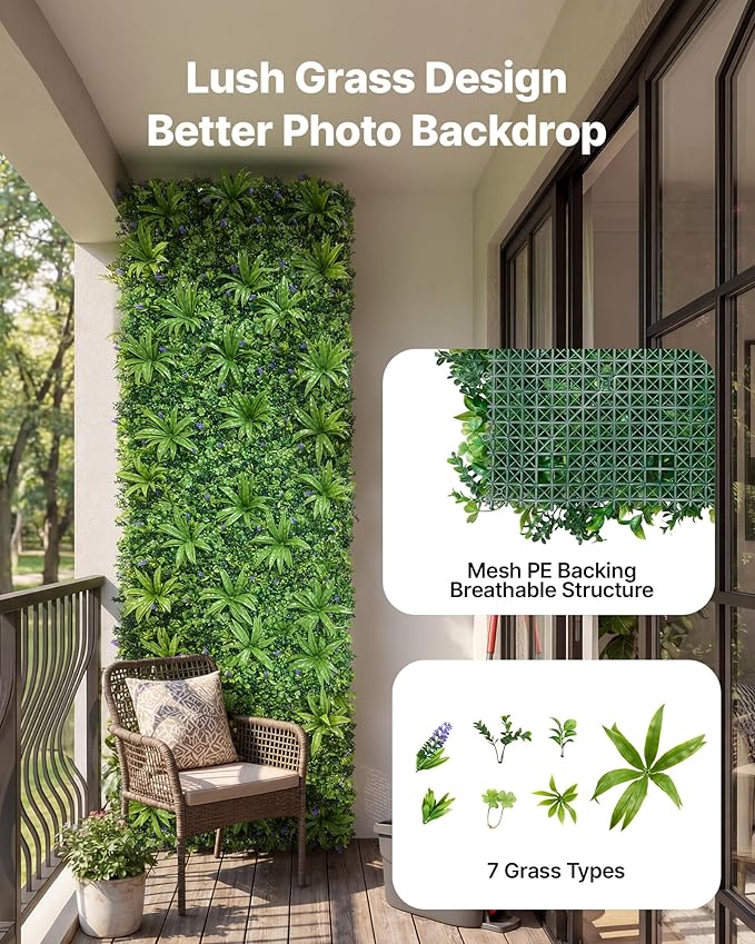 VEVOR Artificial Plant Wall, 40 x 120 in Artificial Boxwood Panels, Sun Protection Greenery Backdrop Privacy Hedge Fence, Fake Grass Screen for Wedding, Indoor, Outdoor Garden, Backyard,Mixed Leaf