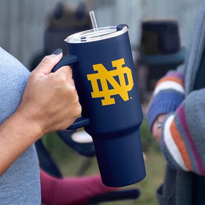 Logo Brands NCAA 40 oz Tumbler with Handle -Stainless Steel Insulated Travel Tumbler with Straw Lid – Powder Coated, Leak-Resistant, Keeps Drinks Hot/Cold – Great for Tailgating, or Everyday Use