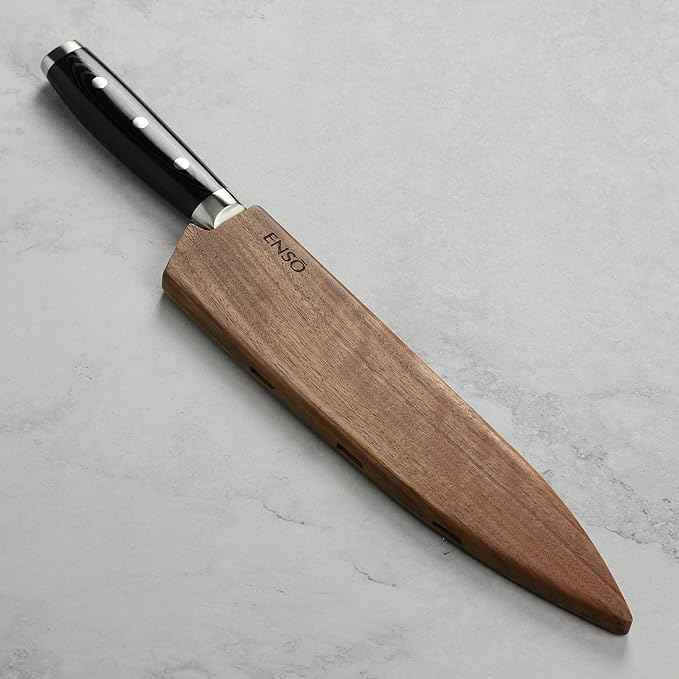 Enso Large Chef's Knife with Sheath - Made in Japan - HD Series - VG10 Hammered Damascus Stainless Steel Gyuto - 9.5" Blade with Saya Cover