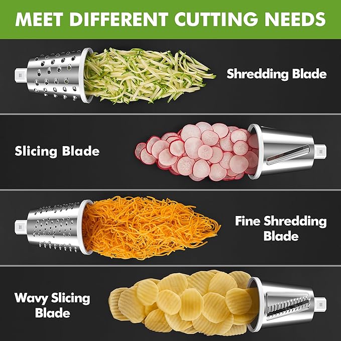 Geedel Rotary Cheese Grater - Upgraded Vegetable Shredder with 4 Interchangeable Blades, Easy to Clean Cheese Shredder with Handle, Kitchen Grater Nuts Grinder for Cutting Cheese, Vegetable, Nuts