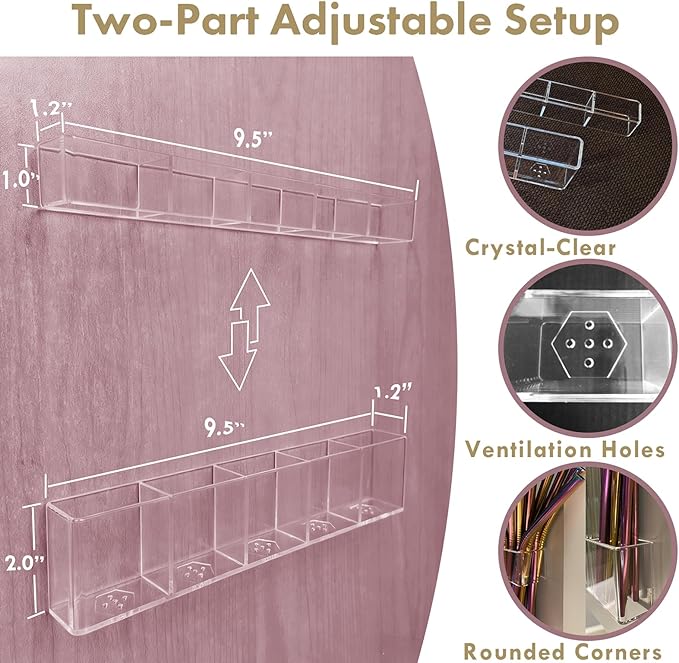Acrylic Straw Holder for Cabinet Door - Child-Safe Organizer & Dispenser with Smooth Rounded Edges for Kitchen Accessories Storage, Adhesive Circles Included (Clear Transparent)