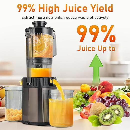 FAB&DELUXE Cold Press Juicer - 34oz Juicer Machines with 4.3" Wide Feed Chute, Slow Masticating Juicer for Fruits and Vegetables, 99% High Juice Yield, Reverse Function, Dishwasher Safe