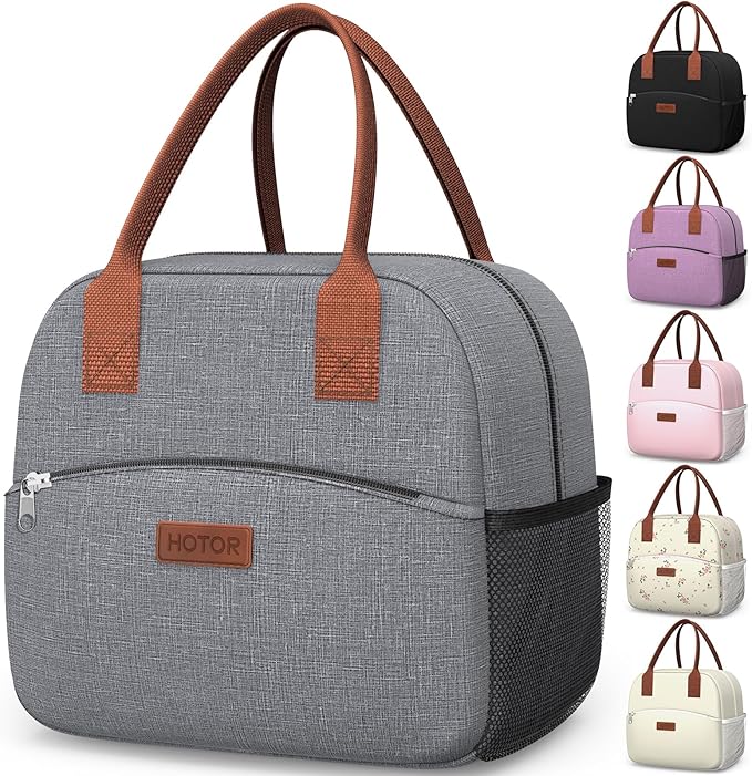 HOTOR Lunch Bag for Women & Men - Wear-Resistant Insulated Lunch Box with Large Capacity, Multi-Functional Cooler Bag for Office, Picnic, Grey, 12L, 12.20" x 6.30" x 10.20"