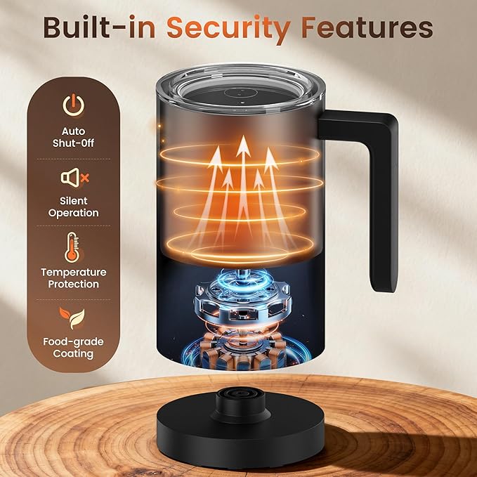 Milk Frother Electric, 4-in-1 Milk Frother and Steamer for Latte, Cappuccino, Hot & Cold Milk Froth Maker, Automatic Milk Steamer and Frother, Quiet One-Touch Operation, Easy to Clean