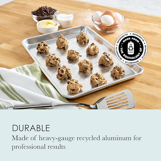 Chigcago Metallic Recyled Aluminum Medium 10x15 Baking Sheet, Made From Recylced Aluminum, Perfect For Roasting Vegetables, Baking Cookies, Making One Sheet Meals
