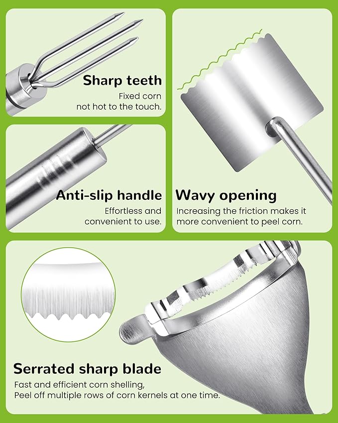 3 Pcs Corn Peeler For Corn On The Cob, Corn Cob Stripper Tool, Stainless Steel Corn Peeler, Corn on the Cob Remover, Fast and Safe, Corn Cutter for Outdoor Dining, Home Kitchens