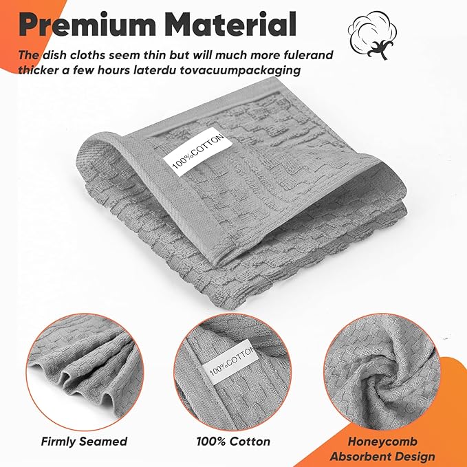 Oven Mitts Kitchen Towels and Dishcloths with Pot Holders Sets, Oven Gloves Hot Pads 500°F Heat Resistant with Silicone Grip, Include 2 Cooking Gloves/2 Potholders/4 Kitchen Towels/4 Dish Towels-Gray