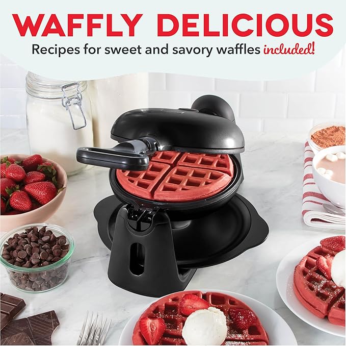 Dash Flip Belgian Waffle Maker - 6.5" Nonstick Surface - Rotating Belgian Waffle Maker with Quick Heat-Up System for Easy Breakfasts - Supports Multi-Use - Black