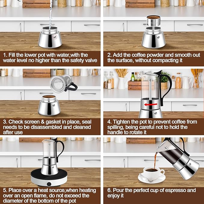 4 Cup Glass Transparent Moka Pot Stainless Steel Uncoated Stovetop Espresso Maker Italian Coffee Makers Mocha Greca Machine Cafe Classic Induction Cookers for Home Camping 220ml