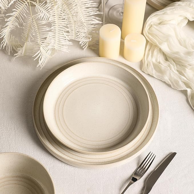 Stone Lain Claire 24-Piece Dinnerware Set Stoneware, Plates and Bowls Set, Dishwasher and Microwave Safe, Dish Set for 8, White
