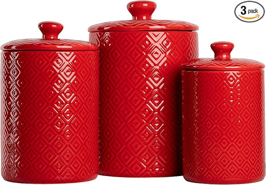 10 Strawberry Street CAN RED Diamond Kitchen Canister Set, Set of 3, Model:CAN-DIAMOND-RED-SET