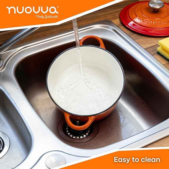 Cast Iron Dutch Oven with Lid – Non-Stick Ovenproof Enamelled Casserole Pot – Sturdy Dutch Oven Cookware – Orange, 3.1-Quart, 22cm – by Nuovva