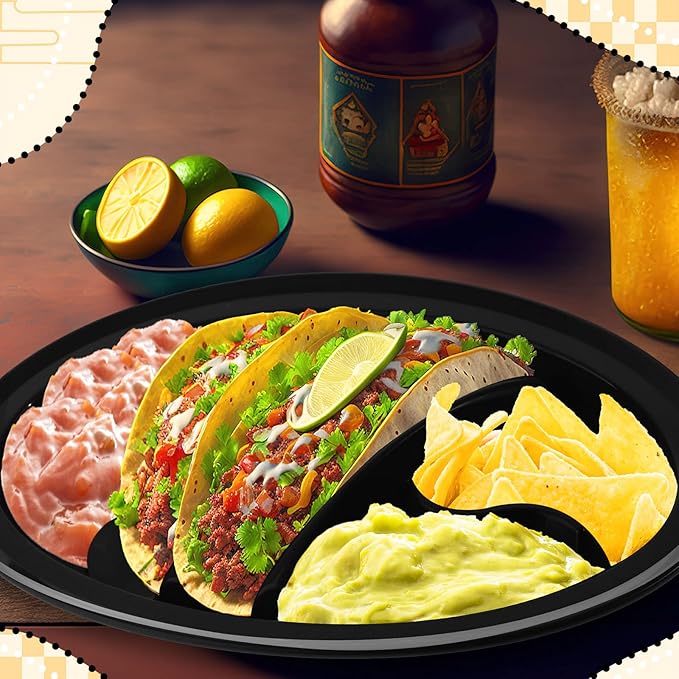 Roshtia 24 Pcs Taco Holder Fiesta Bulk with 2 Stand Holder 4 Compartments Plastic Tray for Soft and Hard Shell Tacos, Microwave Safe for Soft & Hard Shell Tacos(Black)