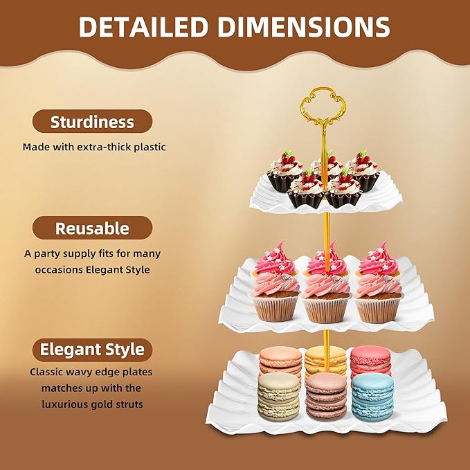 10 Pack Dessert Table Display Set - 4 x Three-Tier Square Cupcake Stands and 6 x Serving Trays, Elegant Tableware for Cakes, Cupcakes, Pastries, and Snacks, Perfect for Parties (Black)