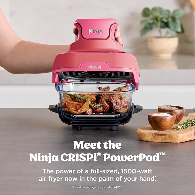 Ninja Crispi 4-in-1 Glass Air Fryer | 450°F | Non-Toxic | 4QT & 6-Cup Glass Containers w/Lids | Microwave, Freezer, Dishwasher Safe | Max Crisp, Air Fry, Bake, Recrisp | Cherry Crush | FN101DR