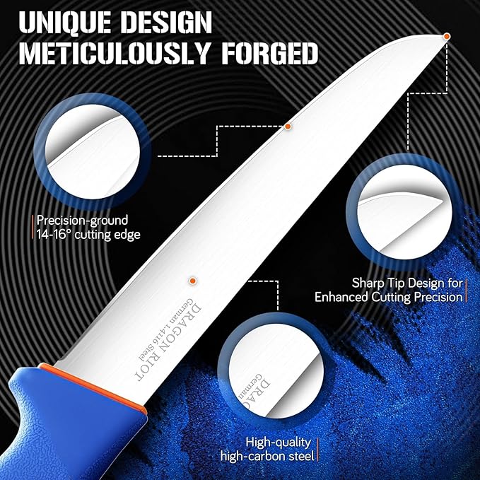 DRAGON RIOT Boning Knife 6 Inch,Ultra Sharp German Stainless Steel,Professional Meat Trimming Knife with Ergonomic Anti-Slip Handle,Ideal for Butchering, Trimming, Fish, Poultry