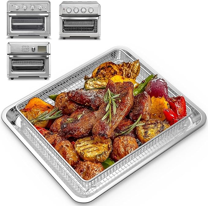 Air Fryer Tray Replacement for Cuisinart TOA-60/TOA-65/TOA-70 Oven, Stainless Steel Air Fryer Basket and Tray for Ninja Combi Cooker SFP701 Air Fryer Basket for Oven Air Fryer Pan Accessories for Oven