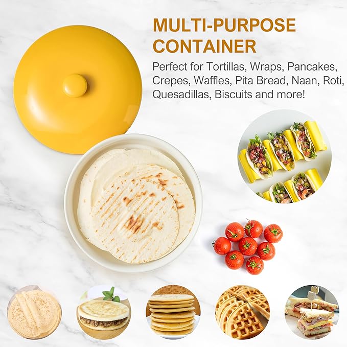 Ceramic Taco Holders Set of 2, Tortilla Warmer with Lid Oven Safe