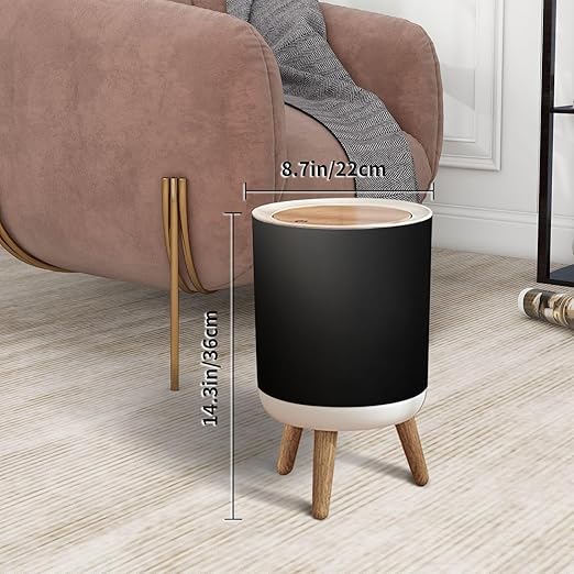 Trash Can with Lid elegant black old chalkboard texture distressed grunge borders soft Press Top Round Small Garbage Bin with Wooden Legs Waste Basket for Kitchen Bedroom Nursery 7L/1.8 Gallon