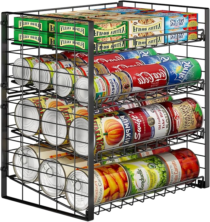 JKsmart 4-Tier Can Rack Organizer for Pantry, Adjustable Can Storage Holder for Various Ounces of Canned food Soda Drinks, Can Dispenser Holds Up to 48 Cans for Cupboard Cabinet