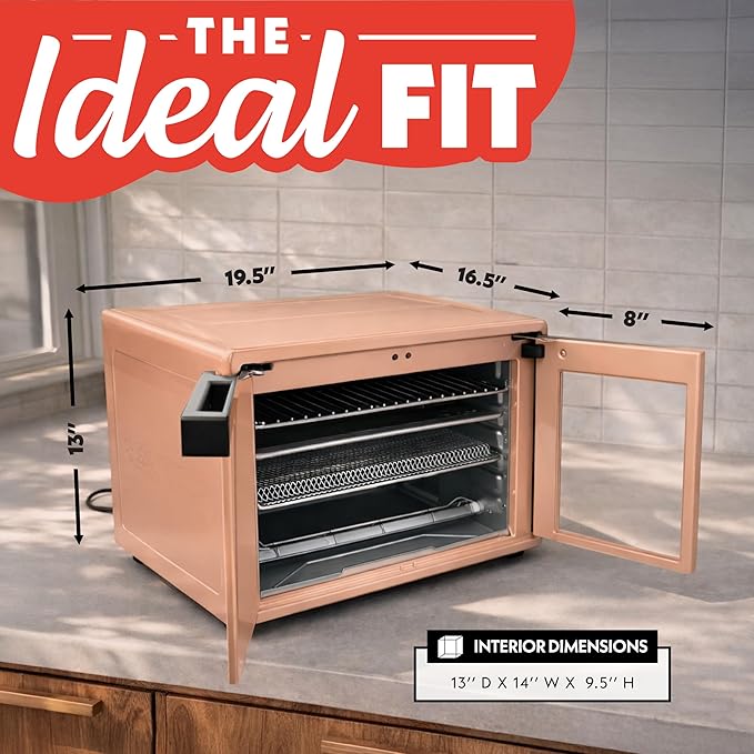 Gourmia French Door Air Fryer Oven - 37 Qt Large Capacity Convection Toaster Oven, FryForce 360°, Digital Display, 12 Cooking Presets, Dehydrate, Fits 13” Pizza, Dishwasher-Safe, Peach