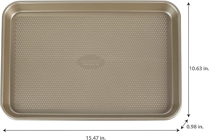 Kitchen Details Pro Series Medium Baking Sheet | Dimensions: 15.5" x 10.6" x 1" | Nonstick | Gold | Textured Diamond Base | Easy to Clean | Safe up 500 Degrees | Bakeware | Kitchen