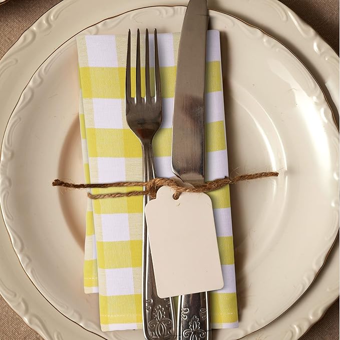 Urban Villa Easter Cloth Napkins 100% Cotton Dinner Napkins Highly Absorbent 20x20 Inches (Set of 12) Yellow White Buffalo Checks Reusable Washable Soft Durable Napkins Ideal for Home Wedding Parties