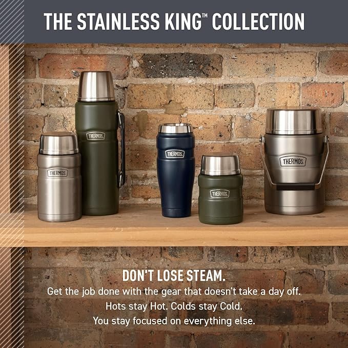 THERMOS Stainless King Vacuum-Insulated Stainless Steel Tumbler - 16oz, Army Green - Insulated Coffee Tumbler for Hot & Cold Drinks - Leak-Proof & Sweat-Proof for Commuting & Traveling
