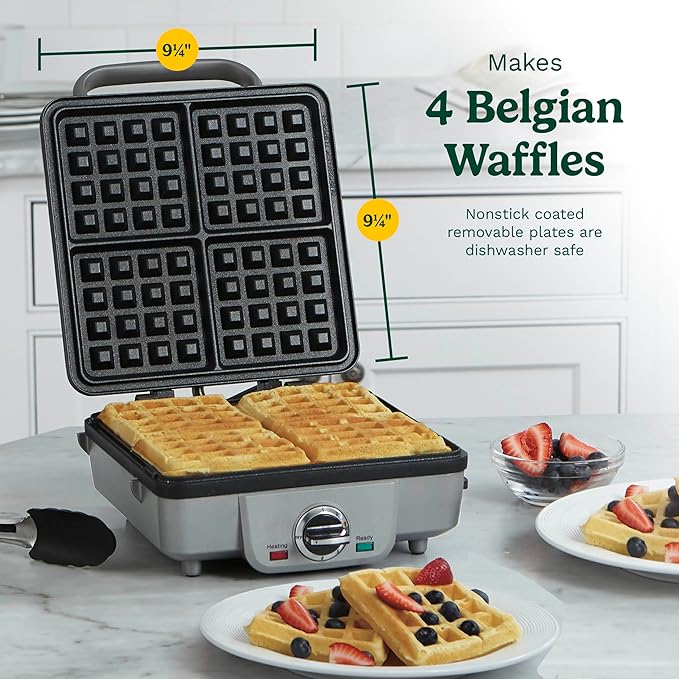 Cuisinart Belgian Waffle Maker with Pancake Plates, Nonstick Plates, 6 Browning Levels, Ready Indicator Lights, Temperature Control, Deep Waffle Pockets, WAF-300P1, Brushed Stainless