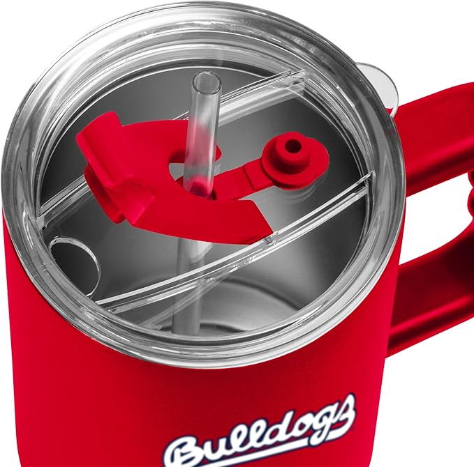 Logo Brands NCAA 40 oz Tumbler with Handle -Stainless Steel Insulated Travel Tumbler with Straw Lid – Powder Coated, Leak-Resistant, Keeps Drinks Hot/Cold – Great for Tailgating, or Everyday Use