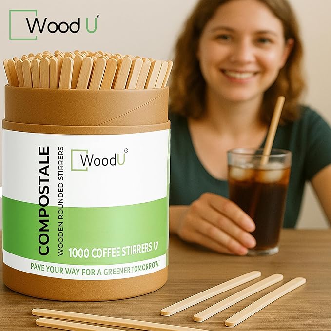 7" Wooden Coffee Stir Sticks - Sustainable Round-End Coffee Stirrers - 1000 Pcs Cocktail Stirrer