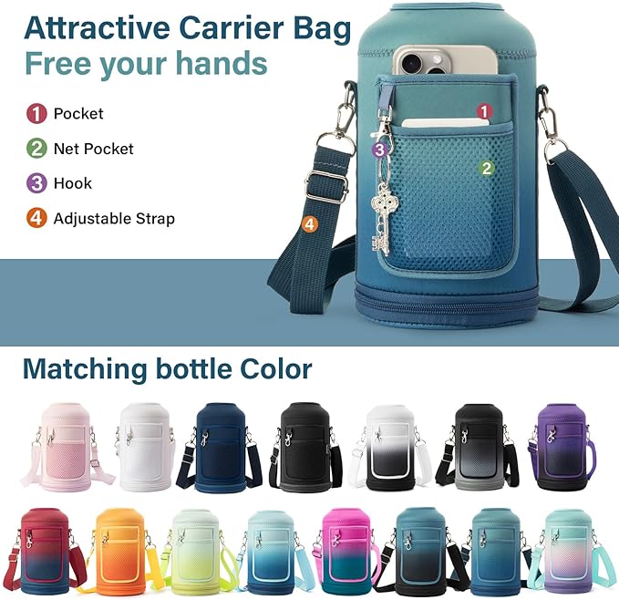DYSANKY Insulated Water Bottle | Thickened Stainless Steel Vacuum Metal | Portable Sports Half Gallon Large Water Jug for Gym and Hiking with Straw, Carrier Bag, Handle Strap | BPA-Free 64 oz