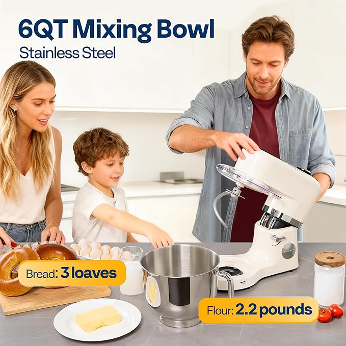 VIVOHOME Stand Mixer with Fermentation, One-Touch Presets, and 6 Qt Bowl, White, and VIVOHOME 660W 10 Speed 6 Quart Stand Mixer with Beater, Dough Hook, Wire Whip and Egg Separator, Red