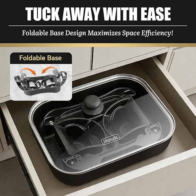FineMade Family Size Electric Skillet with Lid, XL Electric Skillet, Deep Skillet, Temperature Control, Square 15 x 11.5 Inch Ceramic Nonstick Interior, Graphite