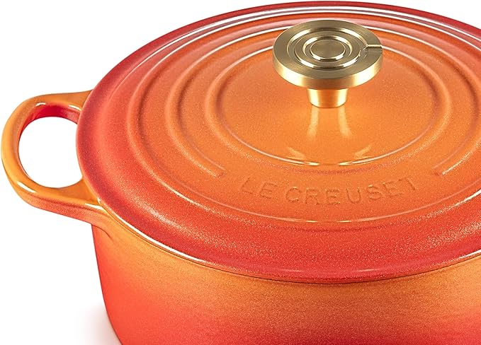 Le Creuset Enameled Cast Iron Signature Round Dutch Oven, 7.25 qt., Flamme Doree with Crucible Knob