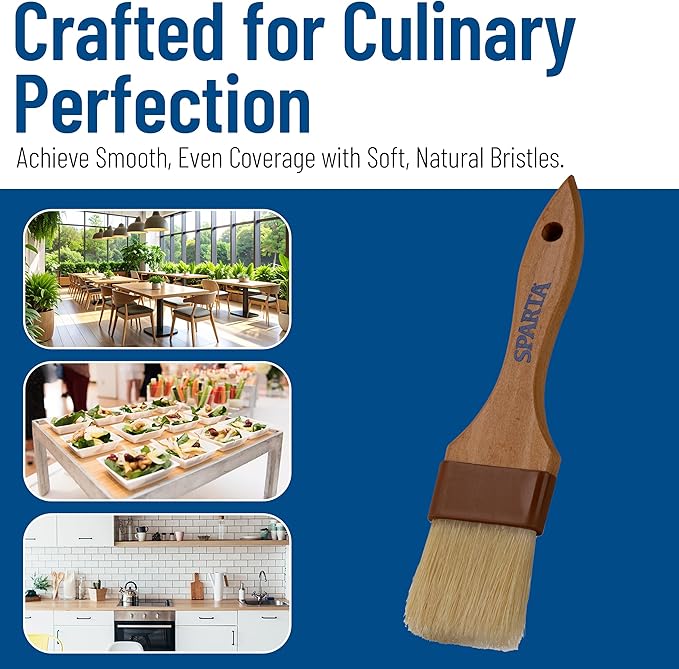 SPARTA Chef Series Basting Brush, Flat Boar Bristle Pastry Brush for Cooking and Baking, 2" Wide, 12 Count