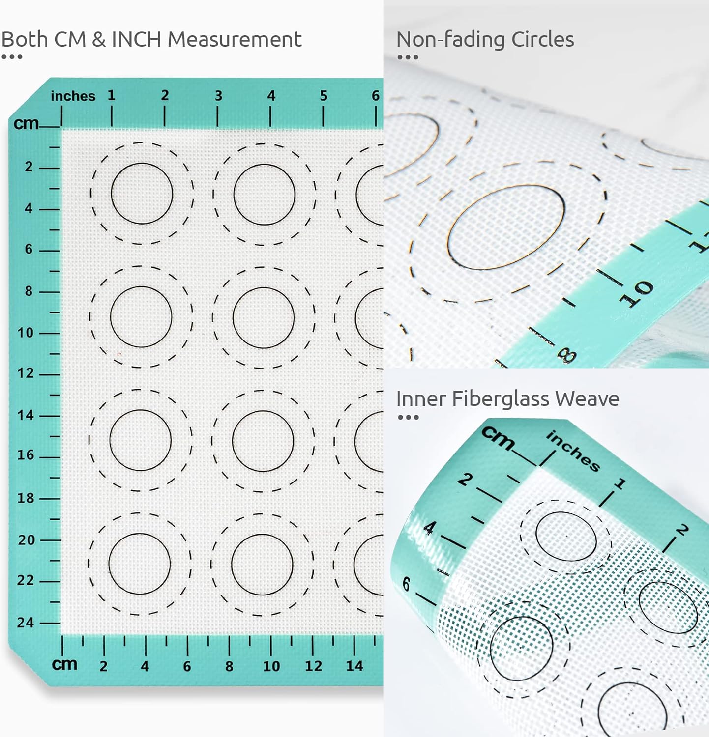 U-Taste 446ºF Heat Resistant Macaron Silicone Baking Mat, Non Stick Reusable Cookies Pastry Sheet Liner with Edge Enhancement Circle Measurement (Half/Jelly Roll/Quarter Sheets Size, Aqua Sky)