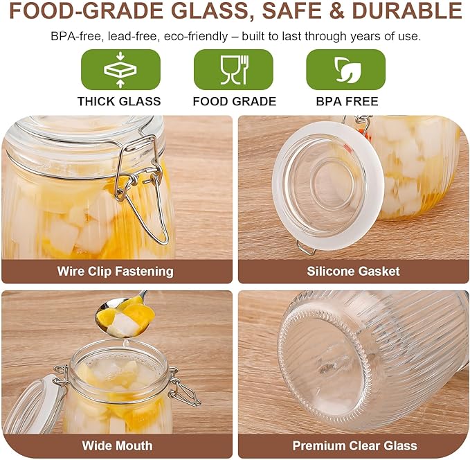 Glass Jars with Airtight Lids, 26oz Glass Storage Jars Set of 6, Thick Food Storage Containers for Pantry Organization, Kitchen Counter, Coffee, Pasta, Cereal