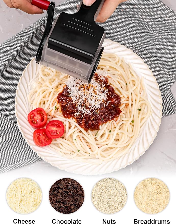 GDL Cheese Grater with Handle, Compact Parmesan Cheese Grater for Kitchen, Dishwasher Safe Parmesan Grater with Stainless Steel Blade for Cheese, Nuts, Chocolate and More, Black