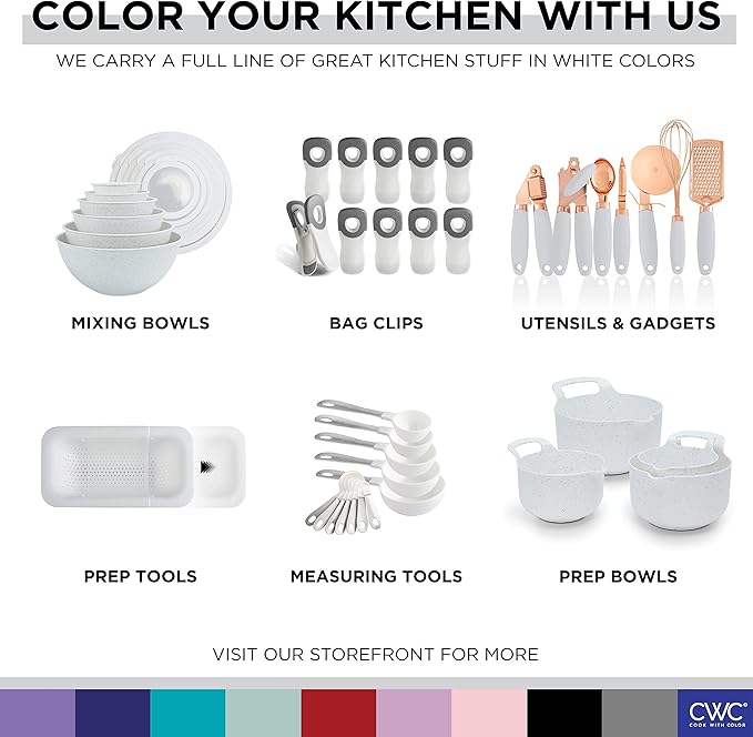 COOK WITH COLOR Silicone Cooking Utensils, Kitchen Utensil Set, Easy to Clean Silicone Kitchen Utensils, Cooking Utensils for Nonstick Cookware, Kitchen Gadgets Set, Standard, White