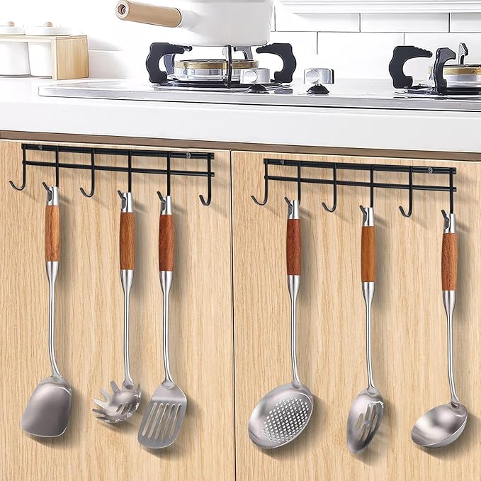Kitchen Utensil Hanger, Wall Mout Kitchen Utensil Holder Organizer Rack with 6 Hooks, 2 Set Kitchen Wall Hooks for Hanging Cooking Utensils Set, Heavy Duty Wall Shower Hook