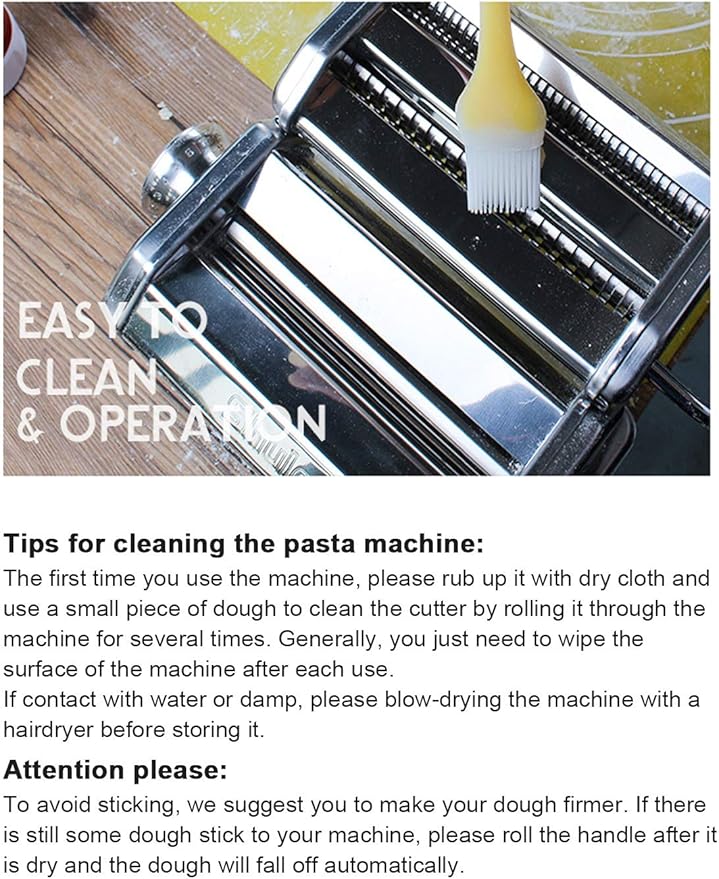 Shule Pasta Maker Machine Stainless Steel Manual Noodle Makers Include Pasta Roller, Cutter, Hand Crank and 7 Adjustable Thickness Setting
