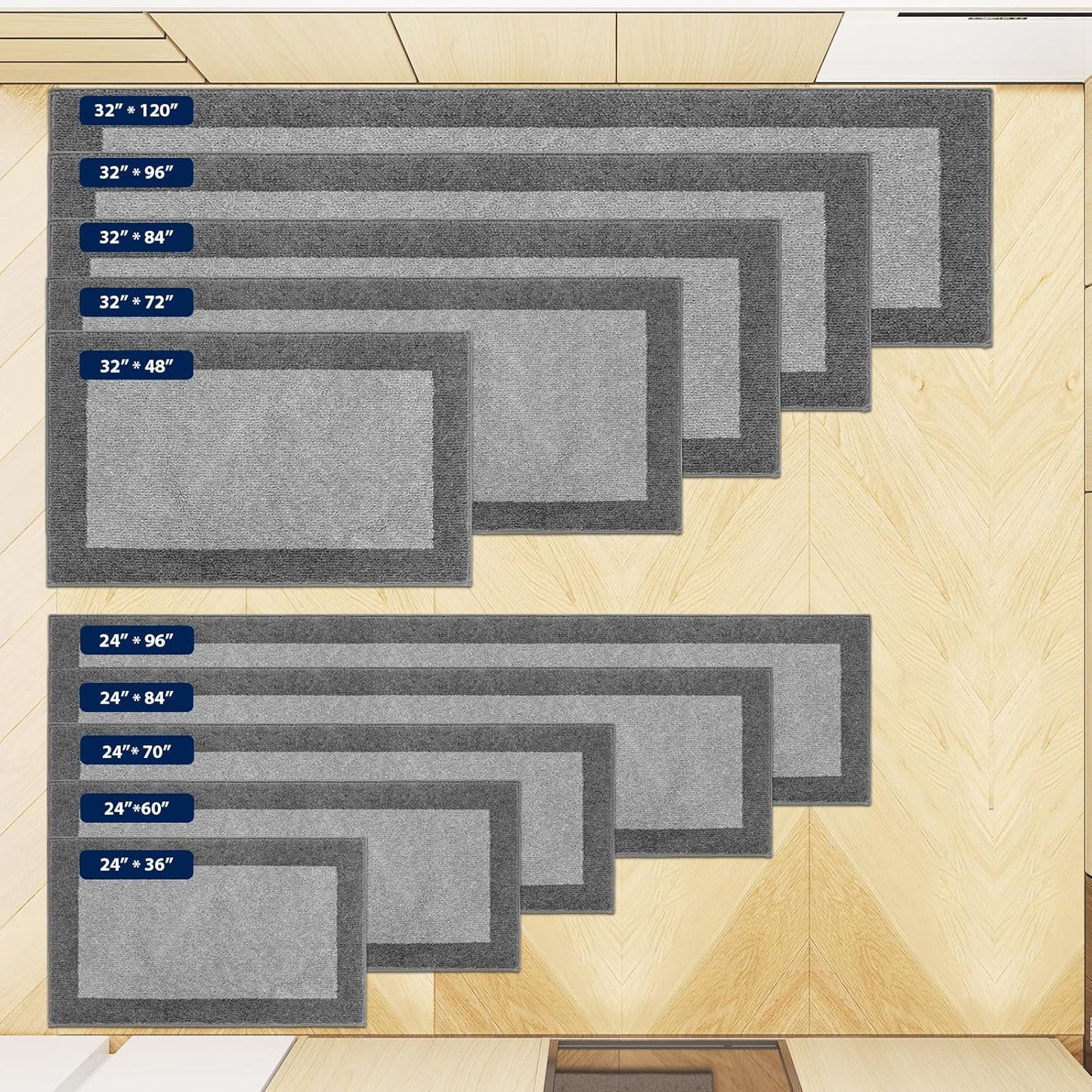 Machine Washable Runner Rug 32" x 96", Non Slip Kitchen Mat for Floor, Absorbent Entryway Rug for Kitchen, Bedroom, Living Room, Hallway, Door (Roll Packing)