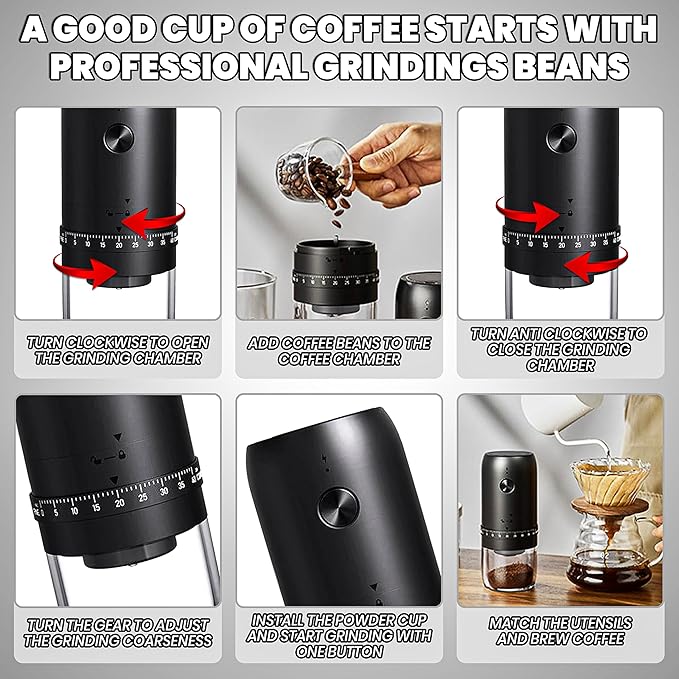 Portable Electric Coffee Bean Grinder with 40 Adjustable Settings, Small Espresso Grinder Rechargeable Burr Coffee Grinder with Multiple Grinding Settings for Travel, Camping, Home & Office.