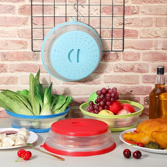 Hoolerry 4 Pack Microwave Splatter Cover for Food Silicone Lids Kitchen Gadget Set Microwave Cover with Water Steamer Kitchen Ware Set Splatter Cover(Green, Sky Blue, Red, Royal Blue)