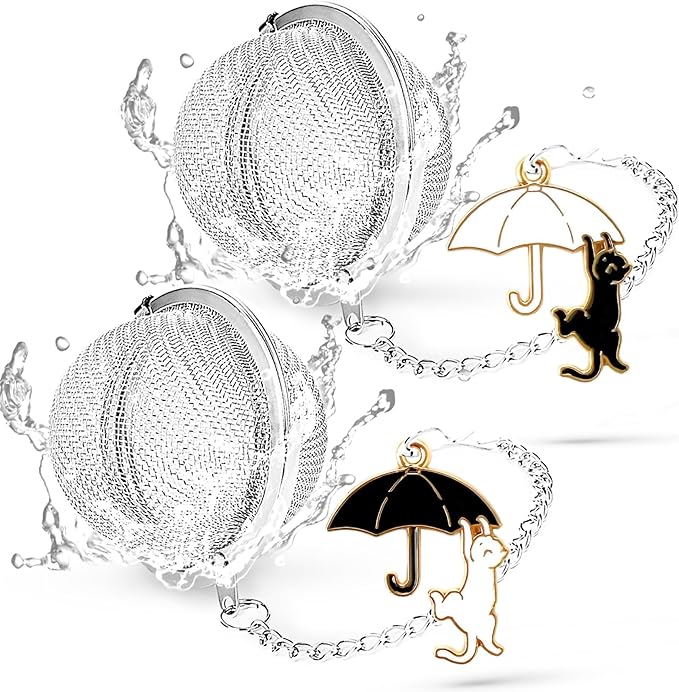 Tea Infuser 2Pack with Cat Charm -TeaSanavie Loose Leaf Tea Ball & Strainer, Premium 304 Stainless Steel Fine Mesh Tea Steeper, Cute & Functional Gift for Tea Lovers