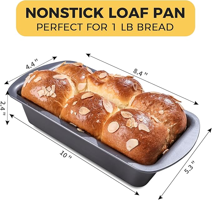 HONGBAKE 3 Pack Loaf Pan Set, 8.5 x 4.5 Inches With Wide Grips Nonstick Bread Tin, 1Lb Perfect for Homemade Baking, Grey