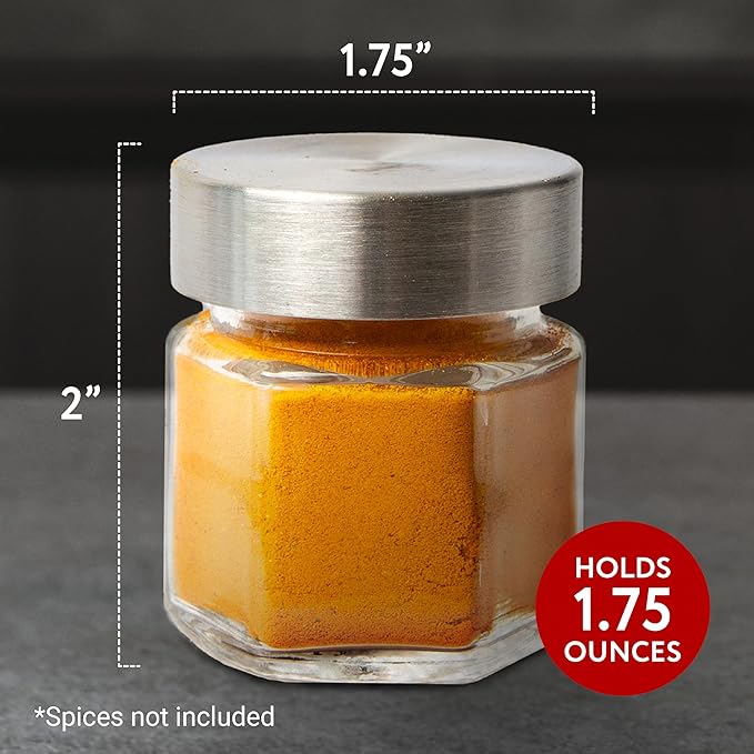 IMPRESA Hexagon Magnetic Spice Jars - Pack of 15-1.74 Oz Strong Magnetic Seasoning Containers - Space-Saving Honeycomb Spice Jars - Airtight Glass Storage Containers with Steel Lids