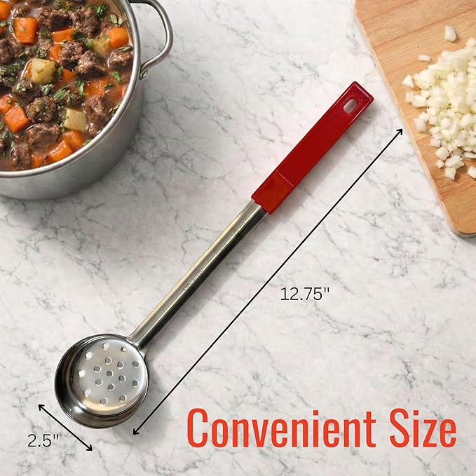 2 Ounce Slotted Stainless Steel Portion Control Ladle Spoon for Measuring and Serving; Commercial Grade Serving Scoops [Pack of 12]